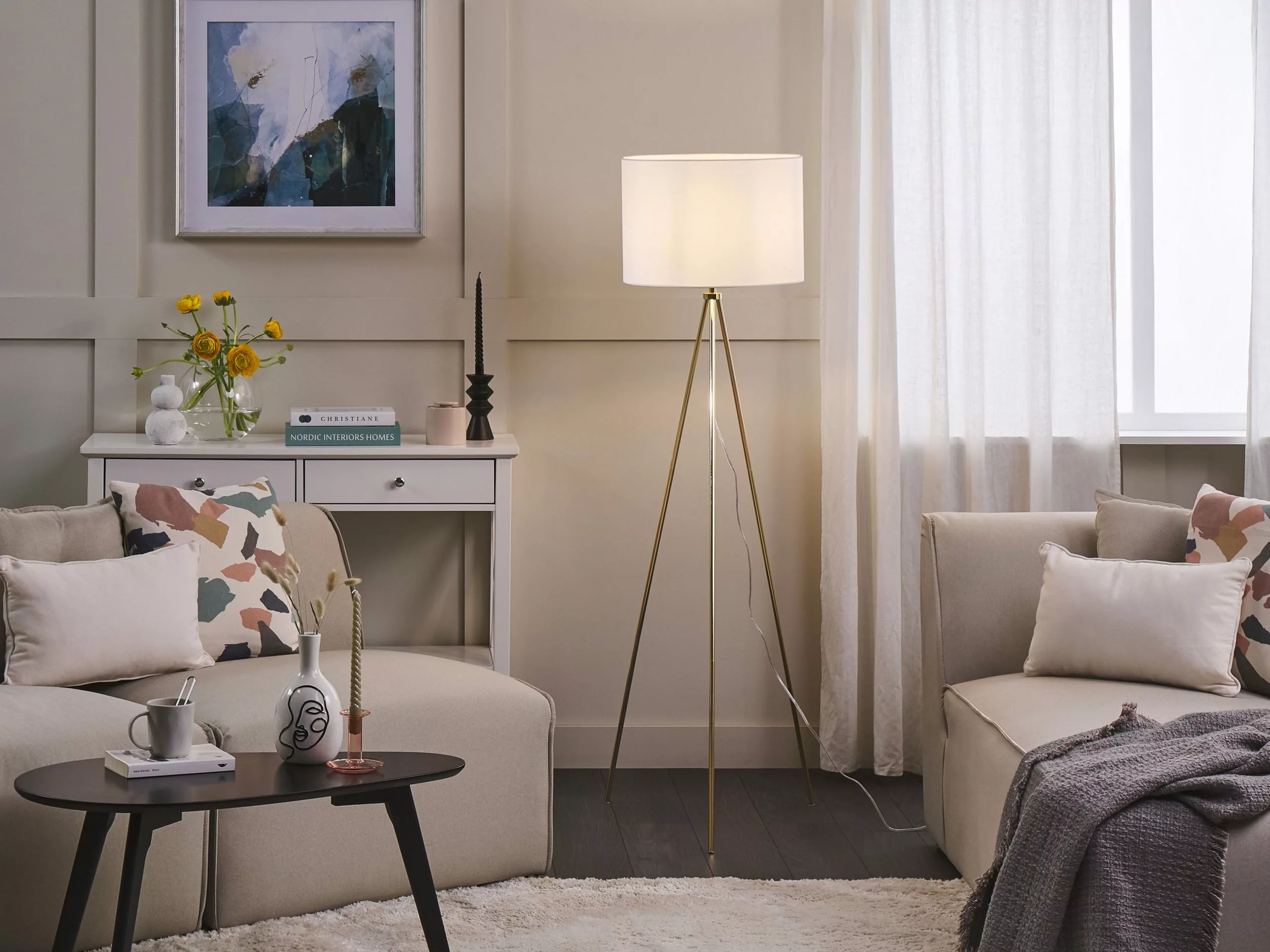 Beliani Lámpara De Pie Dorado/blanco VISTULA - Imagen 2