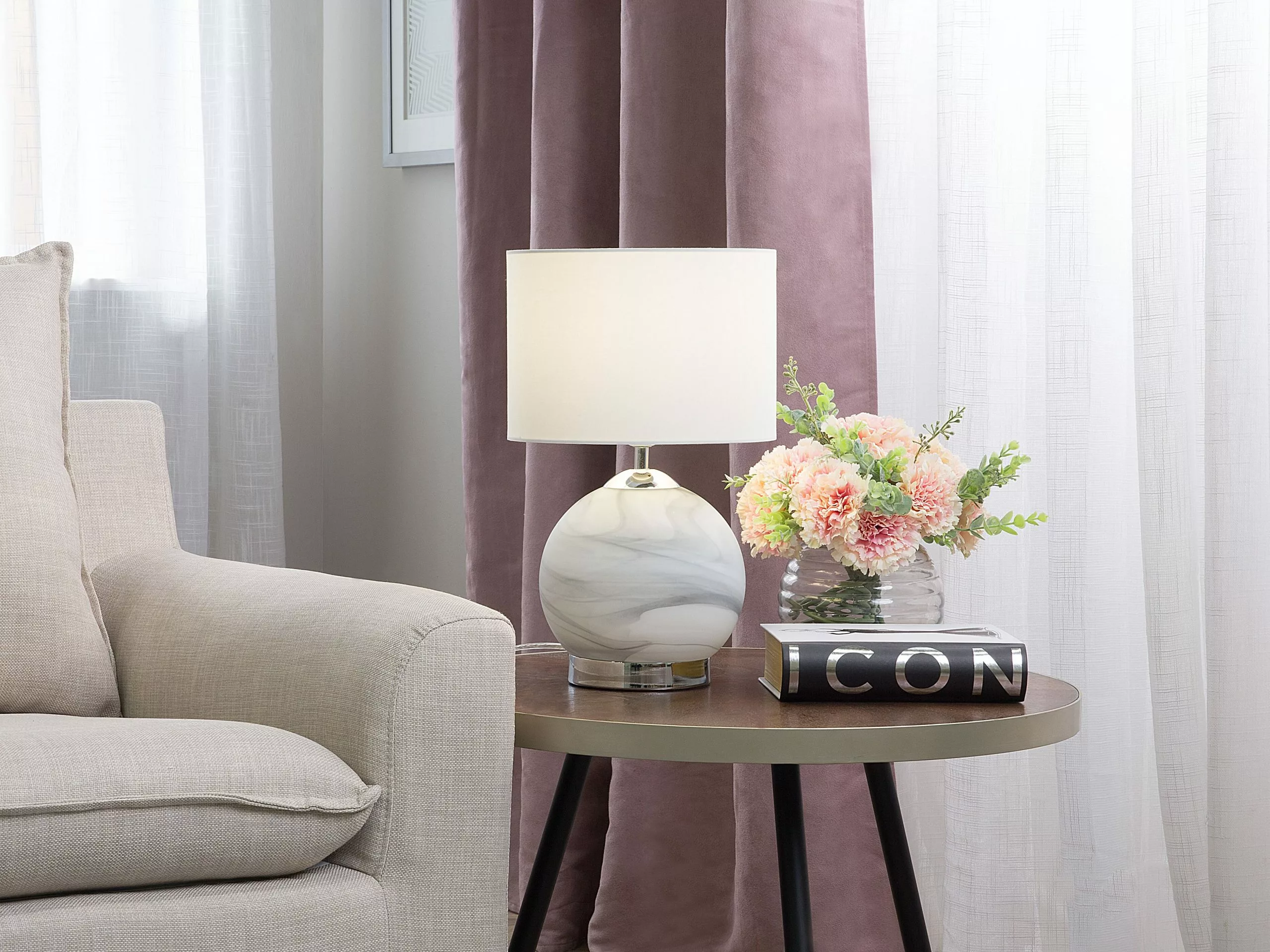 Beliani Lámpara De Mesa Blanca UELE - Imagen 2