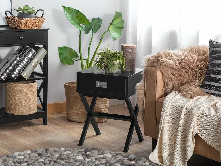 Beliani Mesa Auxiliar En Negro Con Cajón MONROE 2 Beliani Mesa Auxiliar En Negro Con Cajón MONROE - Imagen 2