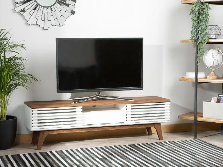 Beliani Mueble TV Madera Oscura/blanco DETROIT 2 Beliani Mueble TV Madera Oscura/blanco DETROIT - Imagen 2