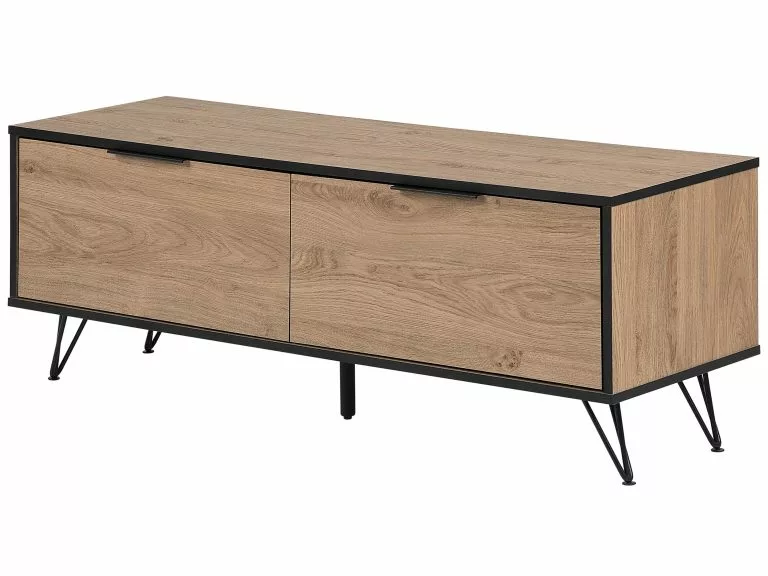 Beliani Mueble TV Madera Clara/negro 120 X 40 Cm HALSTON 5 Beliani Mueble TV Madera Clara/negro 120 X 40 Cm HALSTON - Imagen 5
