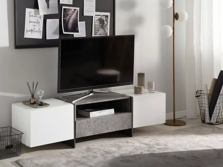 Beliani Mueble TV Con LED Efecto Concreto Blanco RUSSEL - Imagen 3