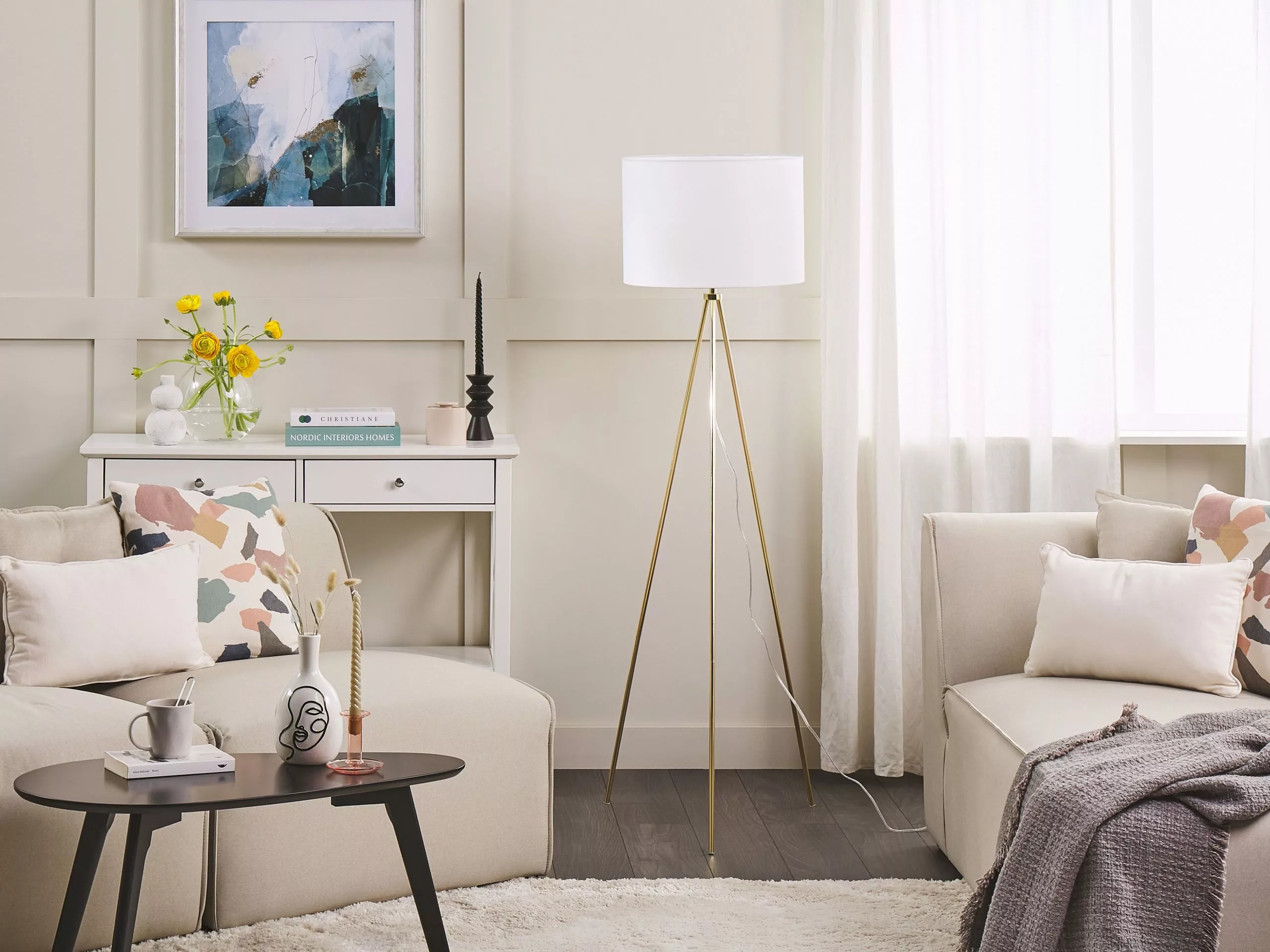 Beliani Lámpara De Pie Dorado/blanco VISTULA - Imagen 5