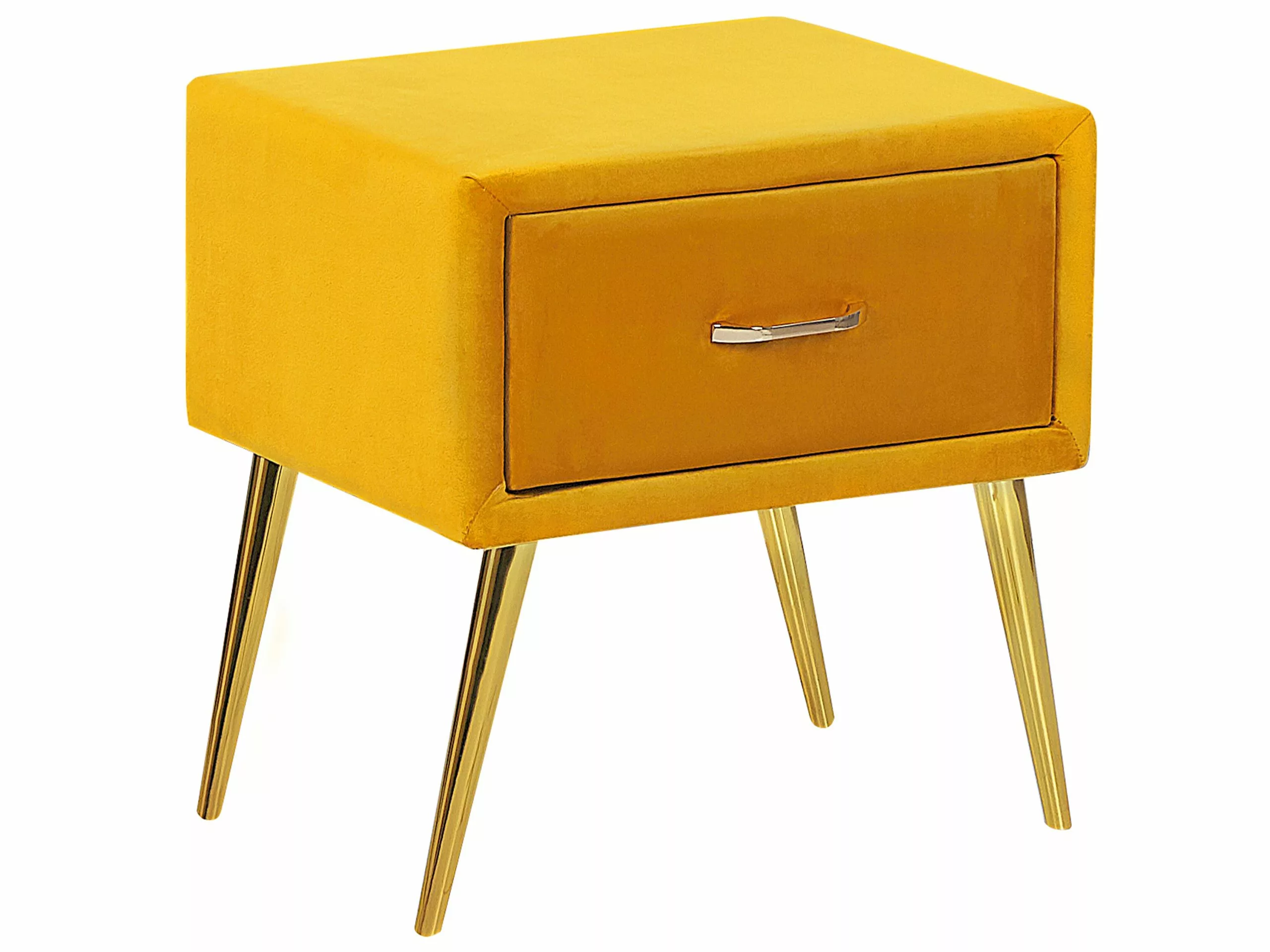 Beliani Mesa De Noche De Terciopelo Amarillo Mostaza/dorado 46 X 38 Cm FLAYAT