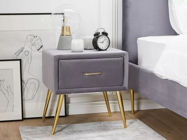 Beliani Mesa De Noche De Terciopelo Gris/dorado 46 X 38 Cm FLAYAT - Imagen 2