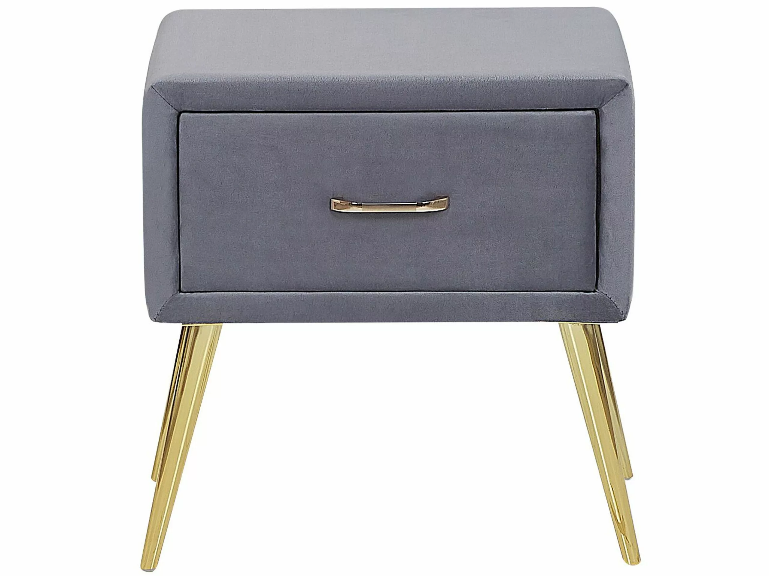 Beliani Mesa De Noche De Terciopelo Gris/dorado 46 X 38 Cm FLAYAT - Imagen 5