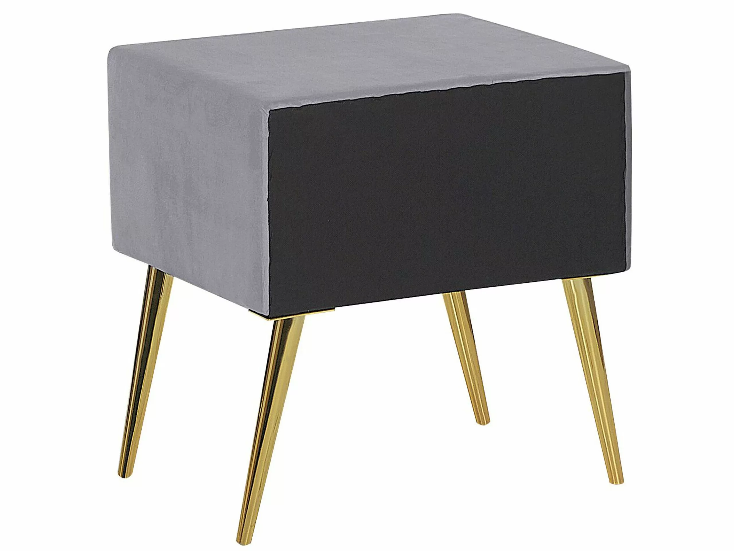 Beliani Mesa De Noche De Terciopelo Gris/dorado 46 X 38 Cm FLAYAT - Imagen 6