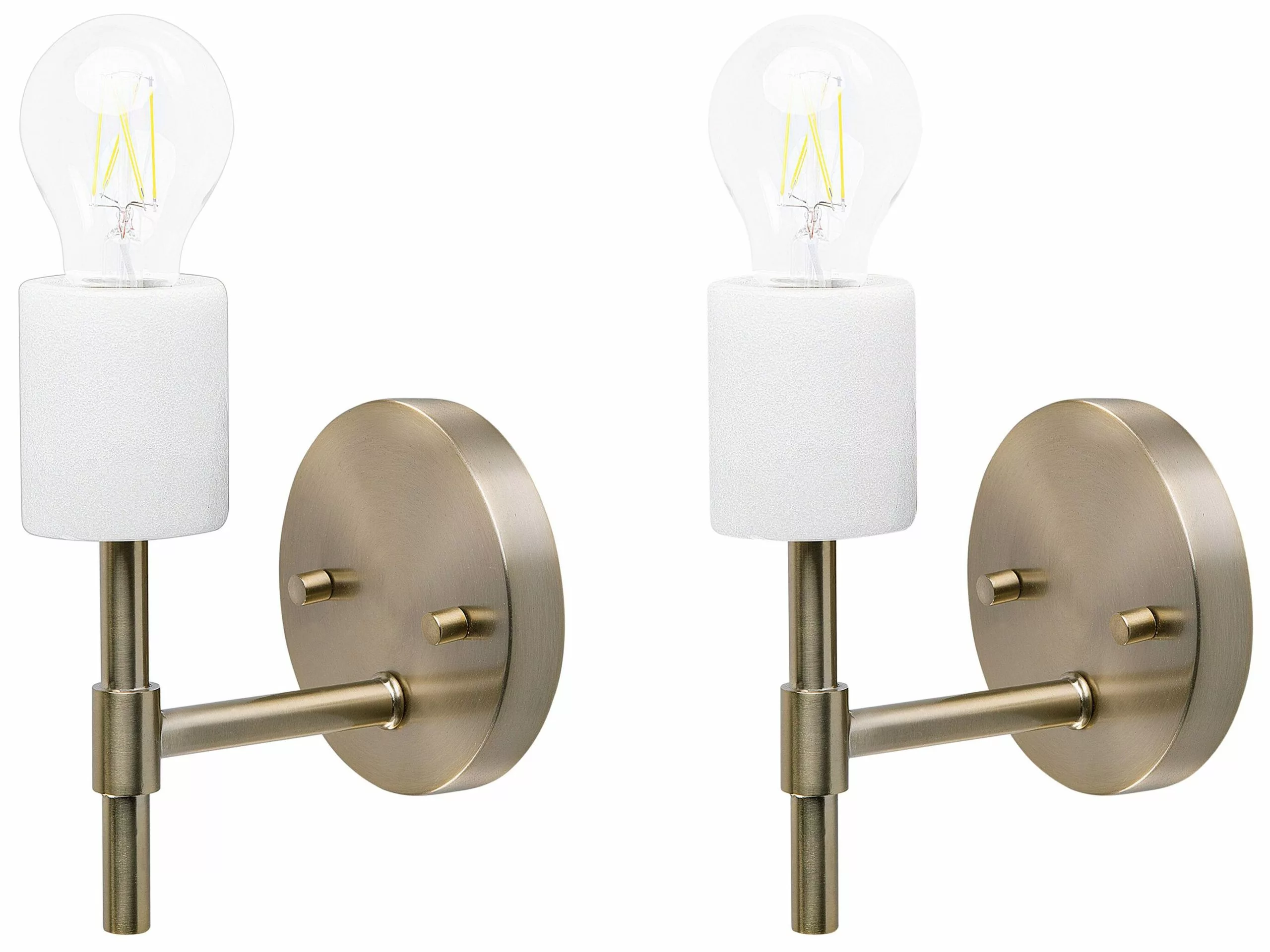 Beliani Conjunto De 2 Lámparas De Pared De Metal Dorado/blanco ARMERIA 1 Beliani Conjunto De 2 Lámparas De Pared De Metal Dorado/blanco ARMERIA