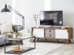 Beliani Mueble TV Blanco/madera Clara ACTON -Lámparas comercio undef src sa picid 773049 type whitesh image