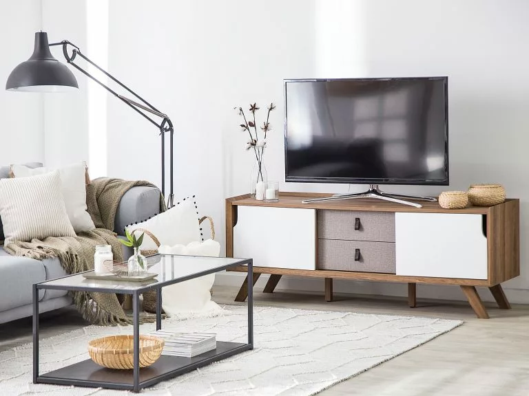 Beliani Mueble TV Blanco/madera Clara ACTON - Imagen 3