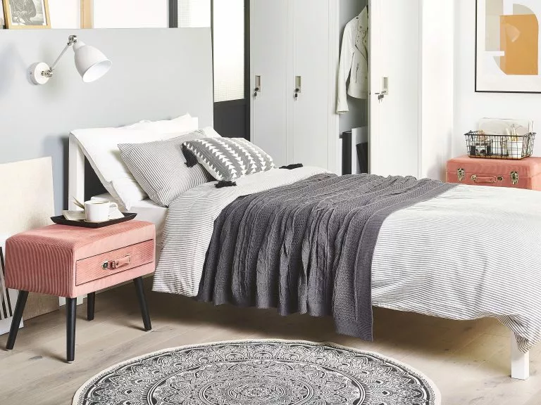 Beliani Mesita De Noche En Pana Rosa EUROSTAR 3 Beliani Mesita De Noche En Pana Rosa EUROSTAR - Imagen 3