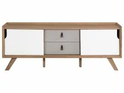 Beliani Mueble TV Blanco/madera Clara ACTON -Lámparas comercio undef src sa picid 774278 type whitesh image