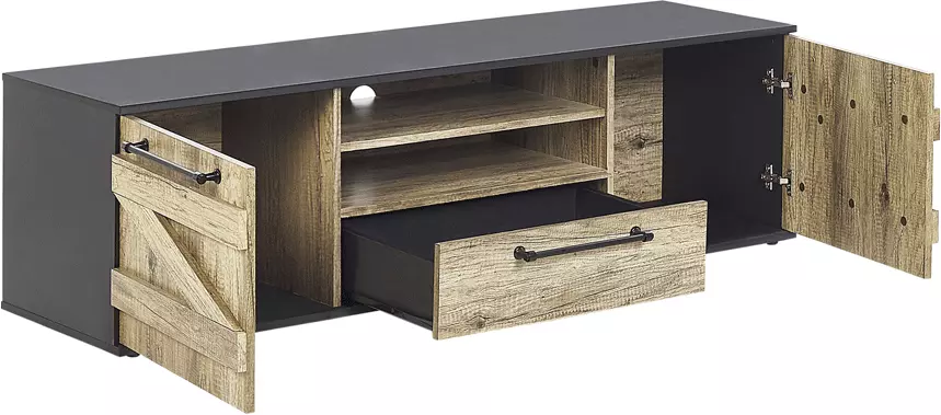 Beliani Mueble TV Madera Clara/negro SALTER 4 Beliani Mueble TV Madera Clara/negro SALTER - Imagen 4