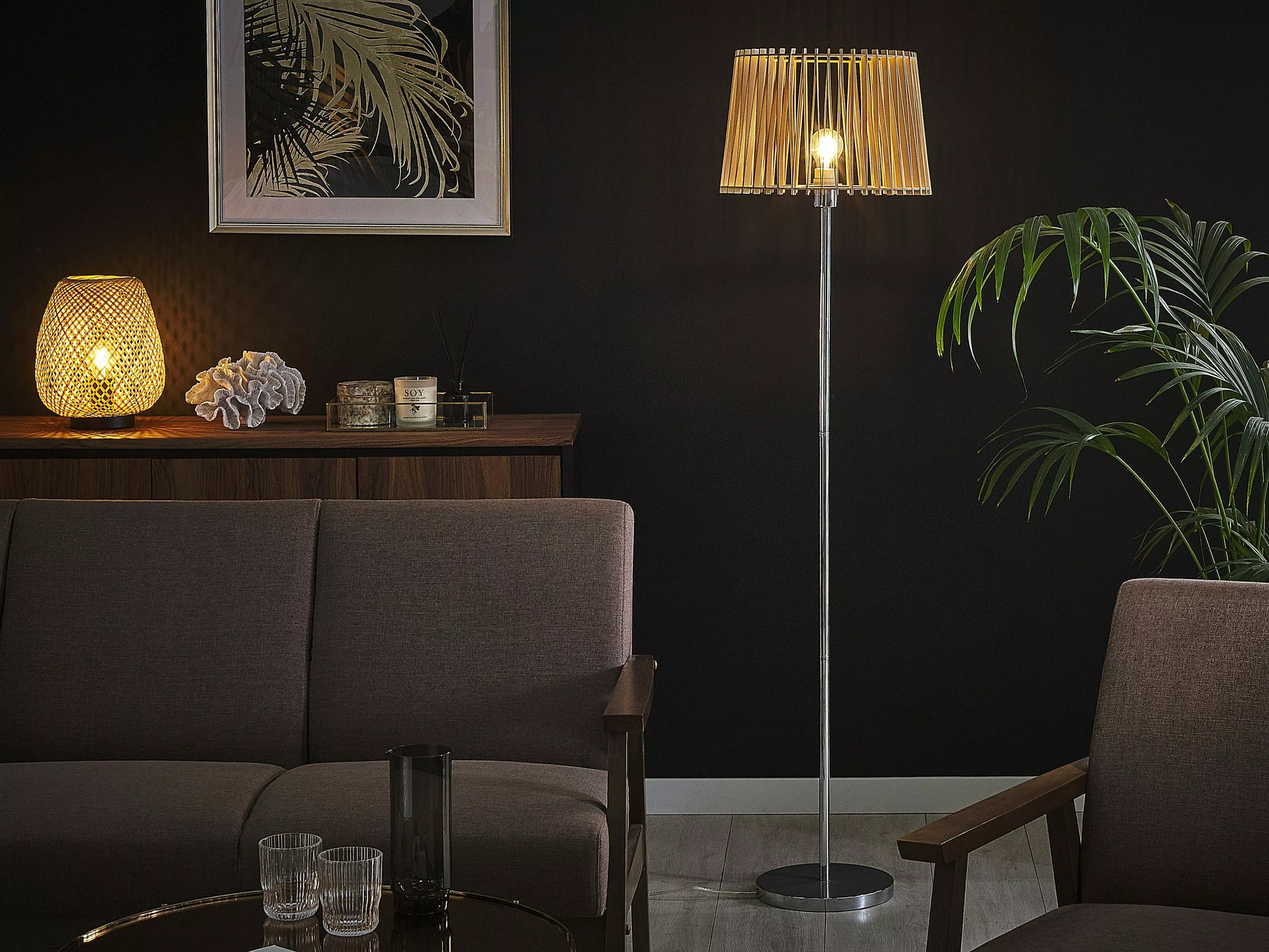 Beliani Lámpara De Mesa De Madera De Bambú Clara/negro 30 Cm BOMU 3 Beliani Lámpara De Mesa De Madera De Bambú Clara/negro 30 Cm BOMU - Imagen 3