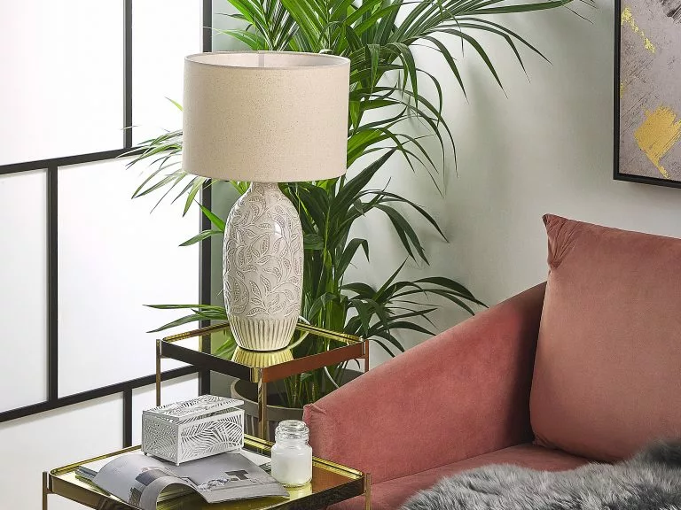 Beliani Lámpara De Mesa De Cerámica Beige SALZA - Imagen 7