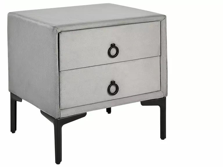 Beliani Mesita De Noche De Terciopelo Gris SEZANNE 3 Beliani Mesita De Noche De Terciopelo Gris SEZANNE - Imagen 3