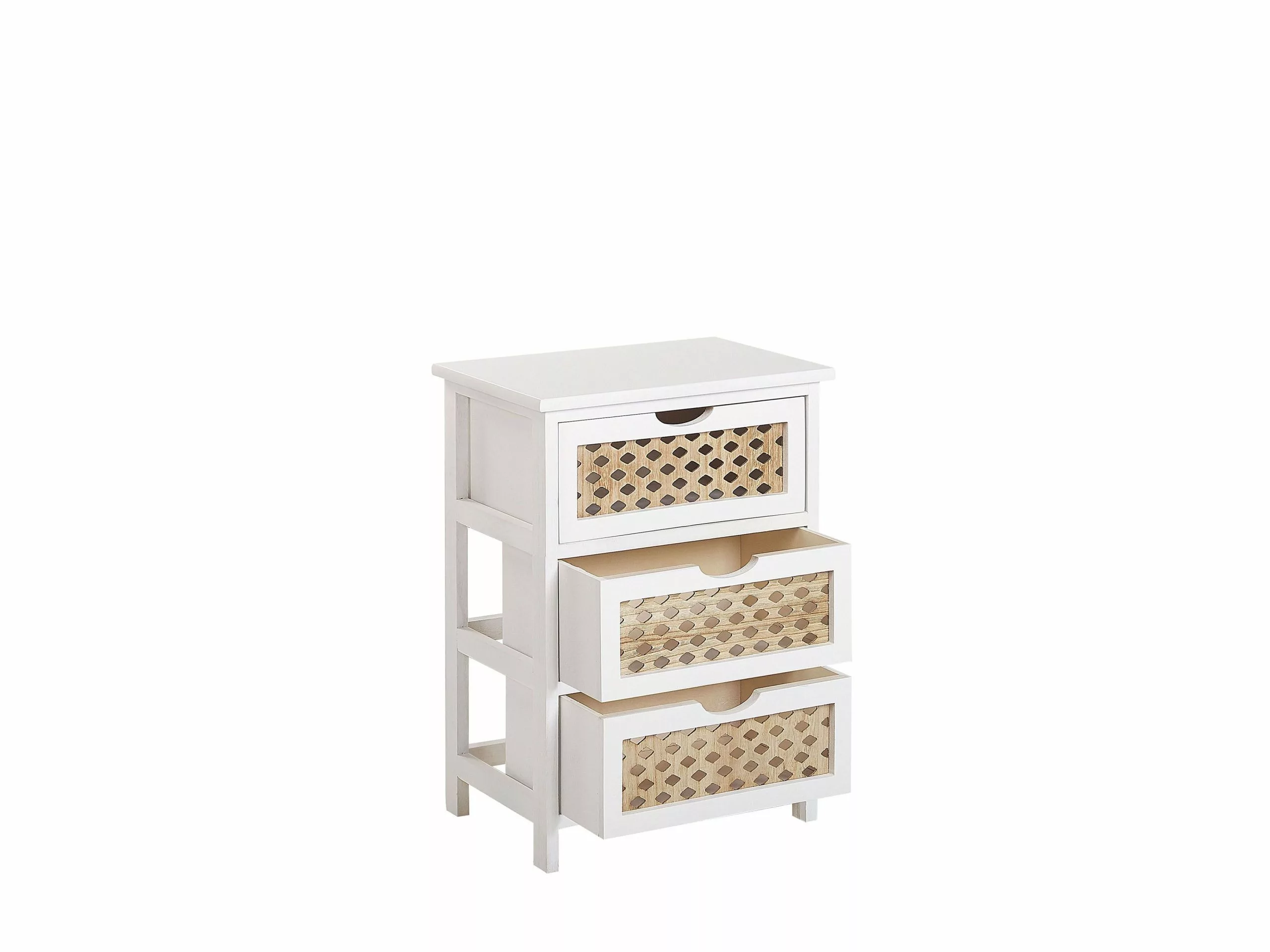 Beliani Mesita De Noche Con 3 Cajones Blanco/madera Clara LUIS 4 Beliani Mesita De Noche Con 3 Cajones Blanco/madera Clara LUIS - Imagen 4