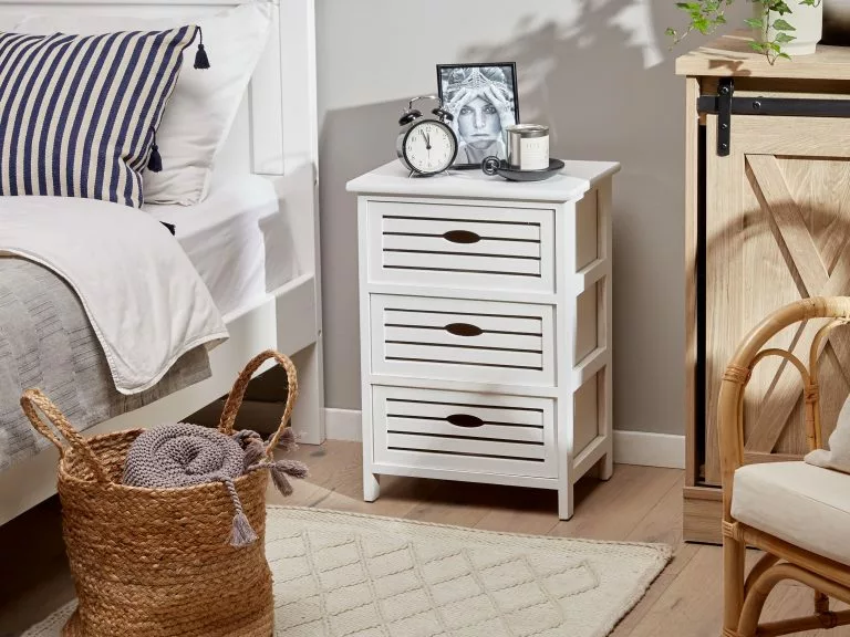 Beliani Mesita De Noche Con 3 Cajones Blanca LUCKY - Imagen 2