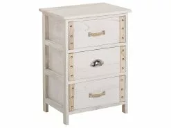 Beliani Mesita De Noche Con 3 Cajones Crema/madera Clara LOBIS