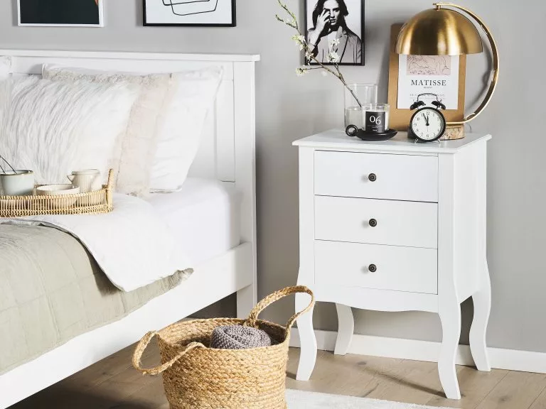 Beliani Mesa De Noche 3 Cajones Blanco 48 X 34 Cm LANE - Imagen 2