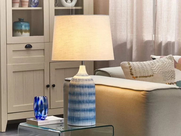 Beliani Lámpara De Mesa De Cerámica Azul/blanco Crema 66 Cm GEORGINA - Imagen 2