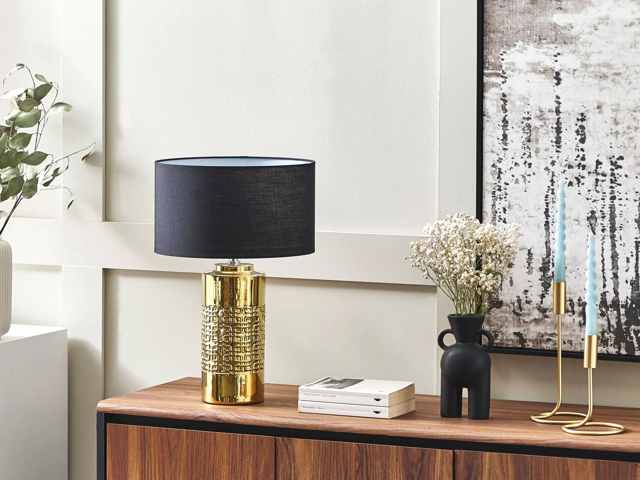 Beliani Lámpara De Mesa De Cerámica Dorado/negro 48 Cm CIMARRON 3 Beliani Lámpara De Mesa De Cerámica Dorado/negro 48 Cm CIMARRON - Imagen 3