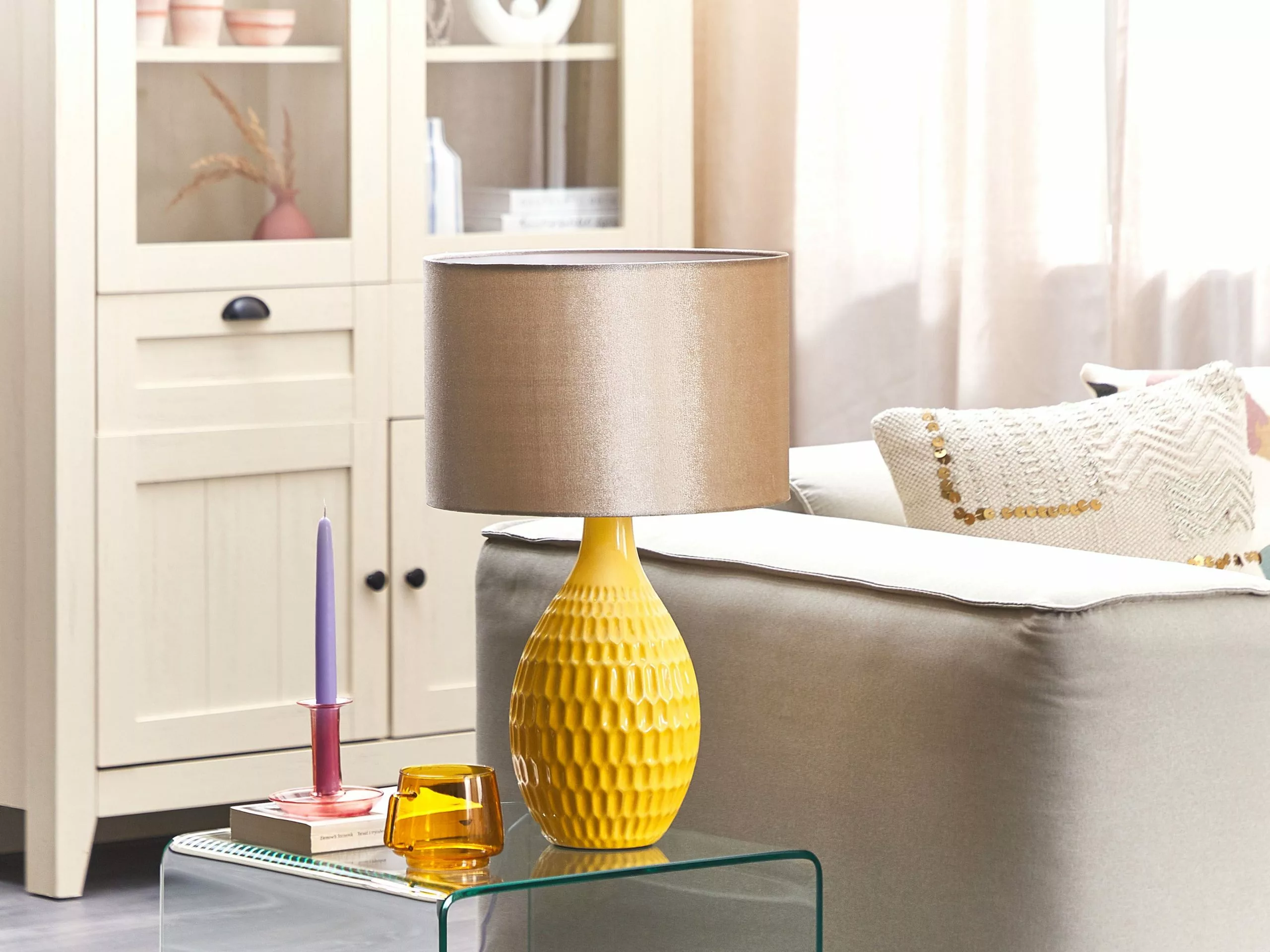 Beliani Lámpara De Mesa De Cerámica Amarillo/dorado 52 Cm HADDAS - Imagen 3