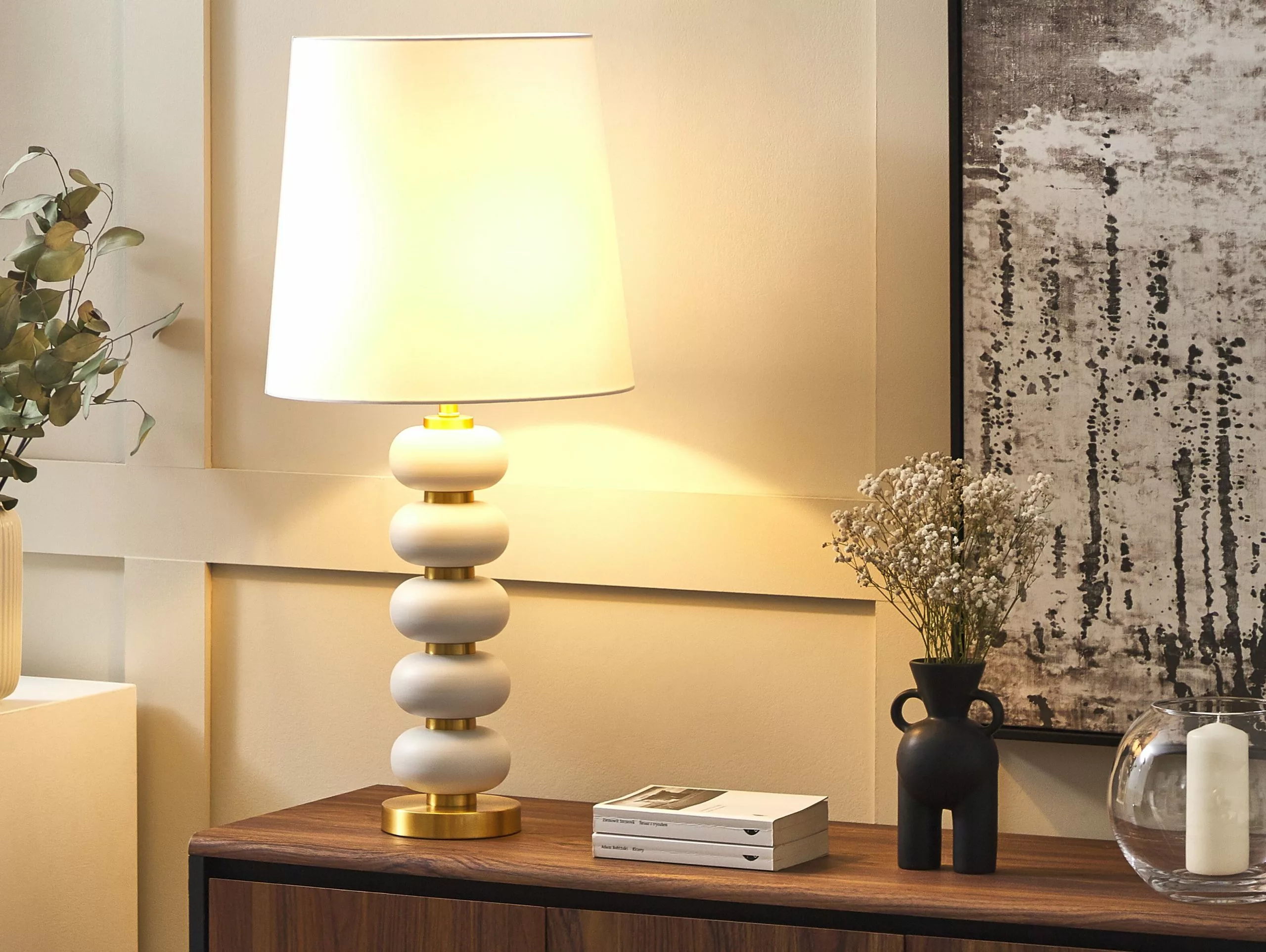 Beliani Lámpara De Mesa De Metal Blanco/dorado 80 Cm FRIO - Imagen 2