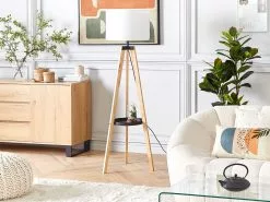 Beliani Lámpara De Pie De Madera De Pino Clara/blanco/negro 149 Cm BLUFF -Lámparas comercio undef src sa picid 823059 type whitesh image