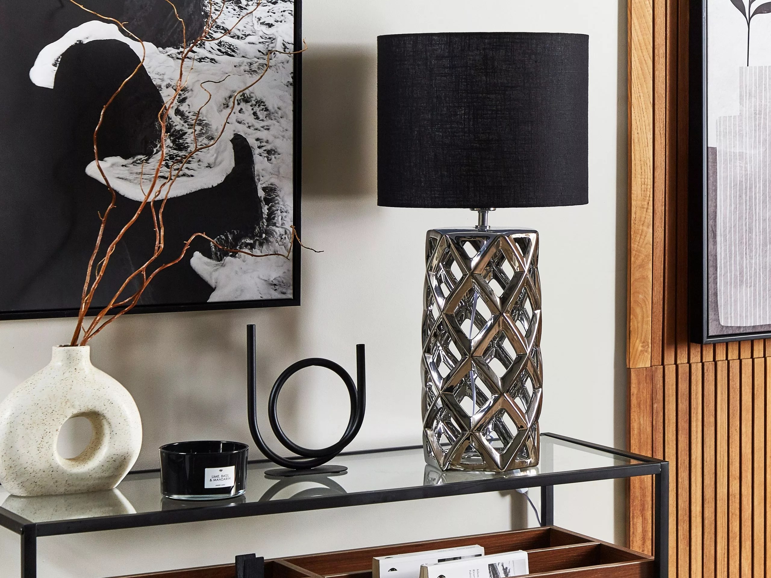 Beliani Lámpara De Mesa De Cerámica Negro/plateado 71 Cm SELJA 3 Beliani Lámpara De Mesa De Cerámica Negro/plateado 71 Cm SELJA - Imagen 3