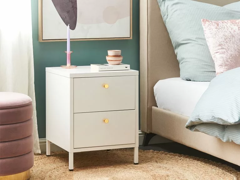 Beliani Mesa De Noche De Metal Blanco/dorado 43 X 40 Cm KYLEA - Imagen 2