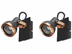 Beliani Conjunto De 2 Lámparas De Pared De Metal Negro/cobrizo BARO