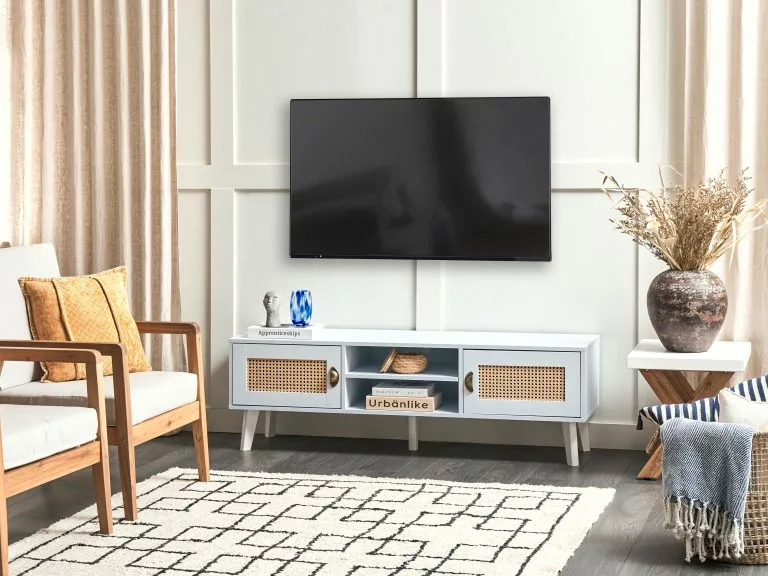 Beliani Mueble TV Blanco Crema/beige 140 X 39 Cm PARTON - Imagen 2