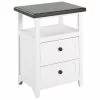 Beliani Mesa De Noche 2 Cajones Blanco/marrón Oscuro 39 X 30 Cm LAYOLA