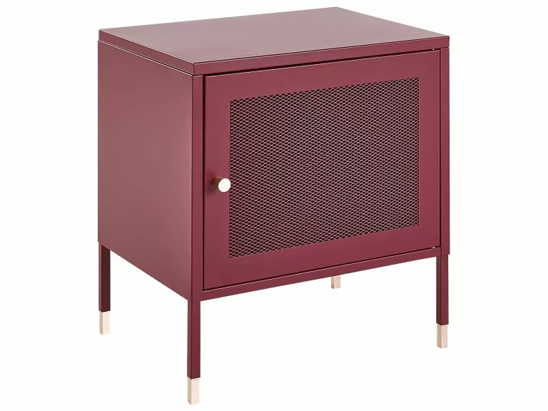 Beliani Mesa De Noche De Metal Rojo Oscuro 45 X 35 Cm OSSETT