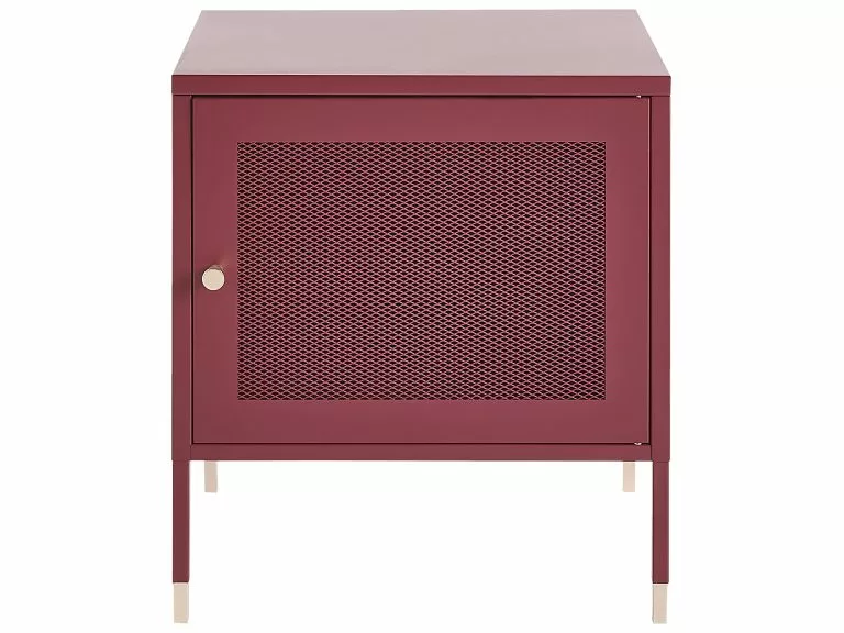 Beliani Mesa De Noche De Metal Rojo Oscuro 45 X 35 Cm OSSETT - Imagen 6