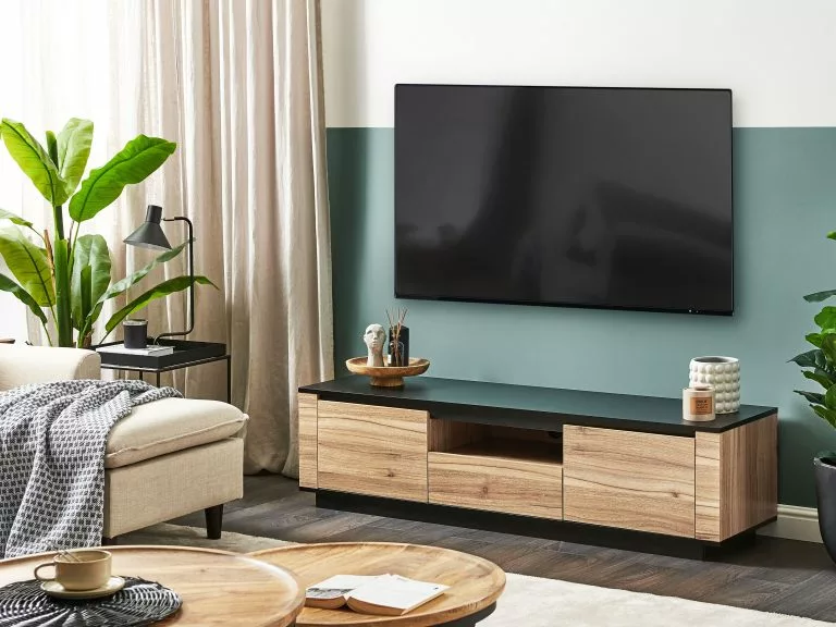 Beliani Mueble TV Madera Clara/negro 152 X 40 Cm BILLINGS 2 Beliani Mueble TV Madera Clara/negro 152 X 40 Cm BILLINGS - Imagen 2