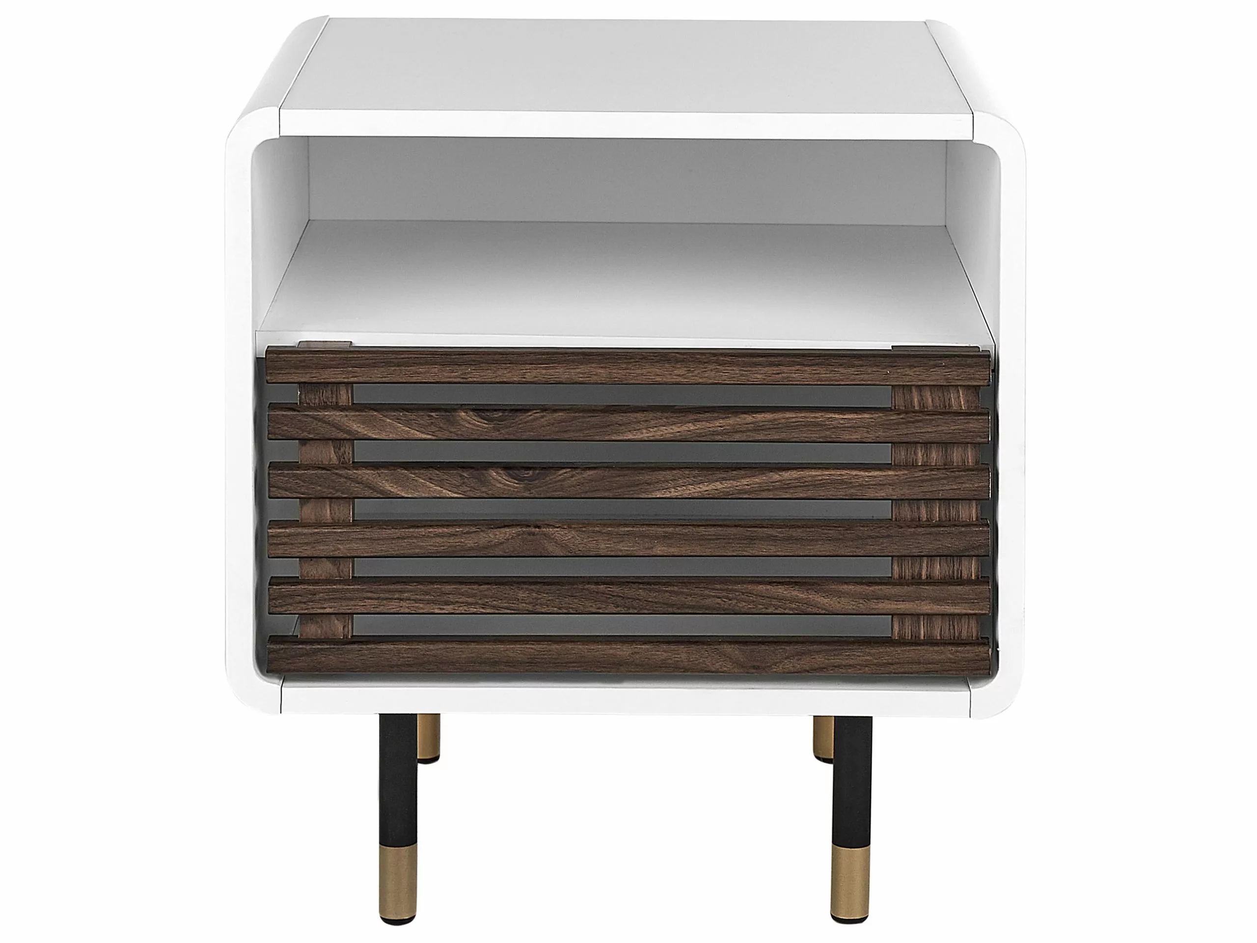 Beliani Mesa De Noche Blanco/negro/madera Oscura 45 X 40 Cm RIFLE - Imagen 5