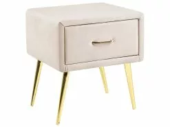 Beliani Mesa De Noche De Terciopelo Beige Claro/dorado 46 X 38 Cm FLAYAT