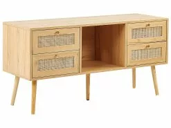 Beliani Mueble TV De Ratán Madera Clara/dorado 120 X 40 Cm PEROTE