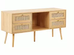Beliani Mueble TV De Ratán Madera Clara/dorado 120 X 40 Cm PEROTE 13 Beliani Mueble TV De Ratán Madera Clara/dorado 120 X 40 Cm PEROTE -Lámparas comercio undef src sa picid 841338 type whitesh image