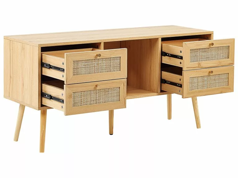 Beliani Mueble TV De Ratán Madera Clara/dorado 120 X 40 Cm PEROTE 5 Beliani Mueble TV De Ratán Madera Clara/dorado 120 X 40 Cm PEROTE - Imagen 5