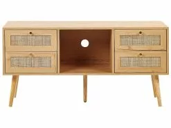 Beliani Mueble TV De Ratán Madera Clara/dorado 120 X 40 Cm PEROTE 15 Beliani Mueble TV De Ratán Madera Clara/dorado 120 X 40 Cm PEROTE -Lámparas comercio undef src sa picid 841341 type whitesh image