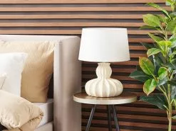 Beliani Lámpara De Mesa De Cerámica/lino Beige/blanco 46 Cm MALABUKA -Lámparas comercio undef src sa picid 843179 type whitesh image