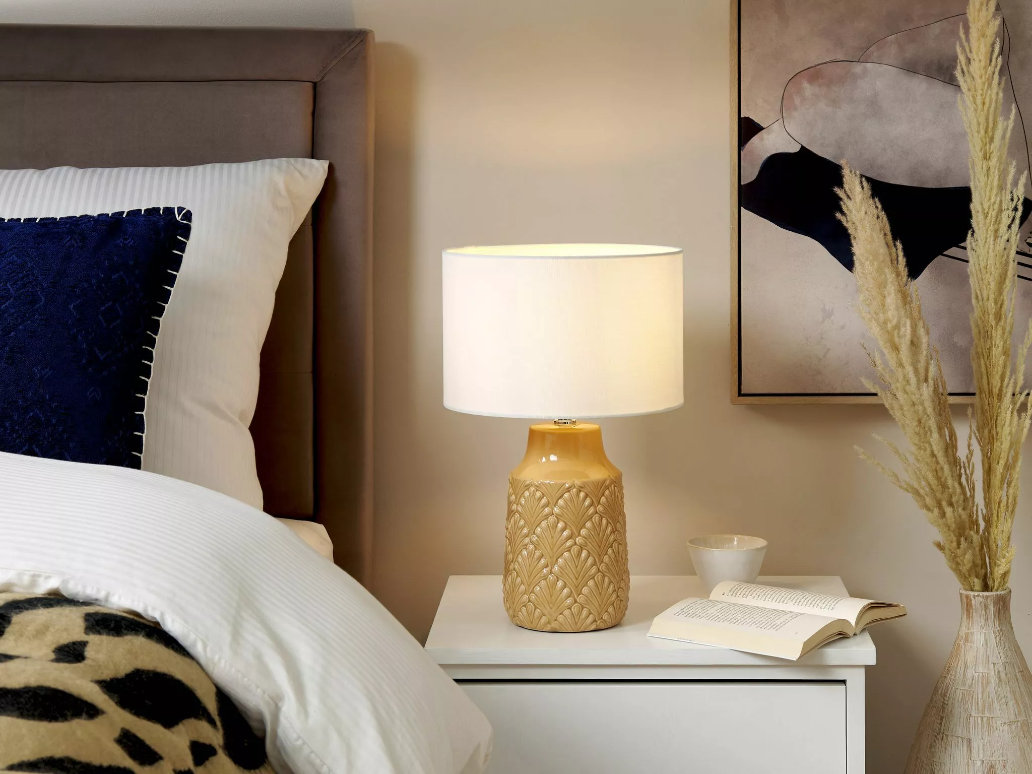 Beliani Lámpara De Mesa De Cerámica/lino Naranja/blanco 43 Cm BALAO - Imagen 2