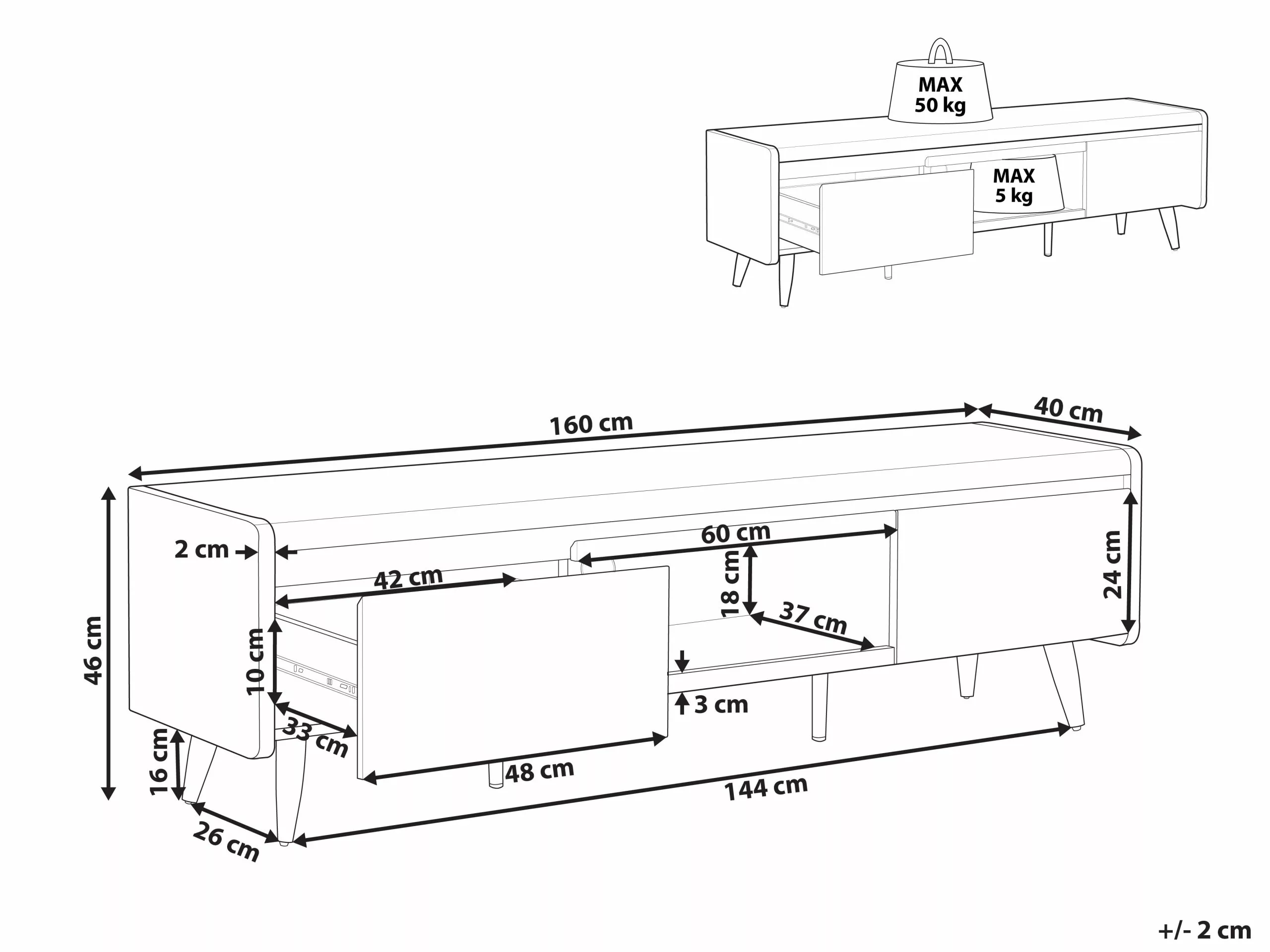 Beliani Mueble TV Blanco/madera Clara 160 X 40 Cm CUSTER - Imagen 10