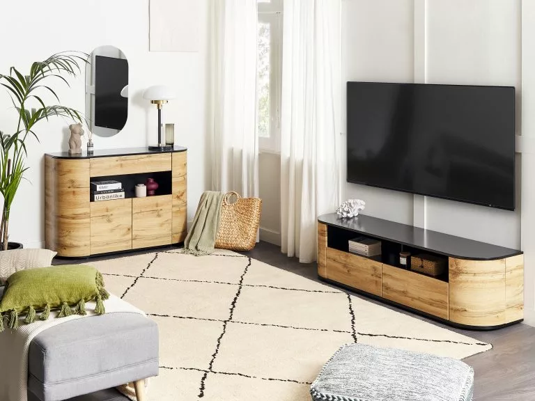 Beliani Mueble TV Madera Clara/negro 160 X 40 Cm JEROME - Imagen 3