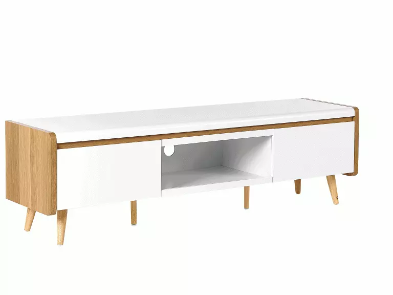 Beliani Mueble TV Blanco/madera Clara 160 X 40 Cm CUSTER - Imagen 3