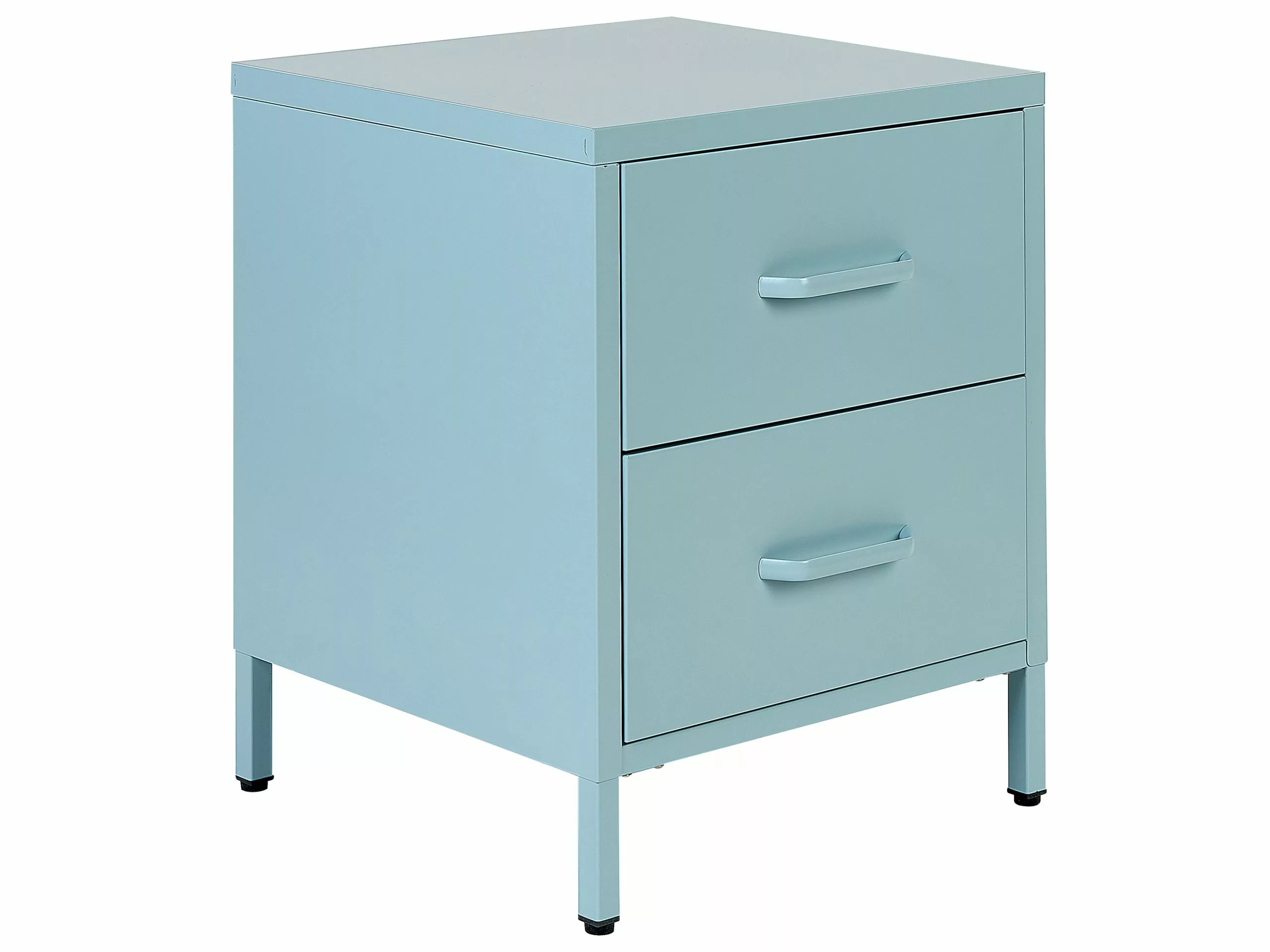 Beliani Mesa De Noche De Metal Azul Claro 43 X 40 Cm MALAVI 1 Beliani Mesa De Noche De Metal Azul Claro 43 X 40 Cm MALAVI