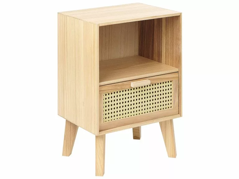 Beliani Mesa De Noche Madera Clara 40 X 30 Cm SENEY 1 Beliani Mesa De Noche Madera Clara 40 X 30 Cm SENEY